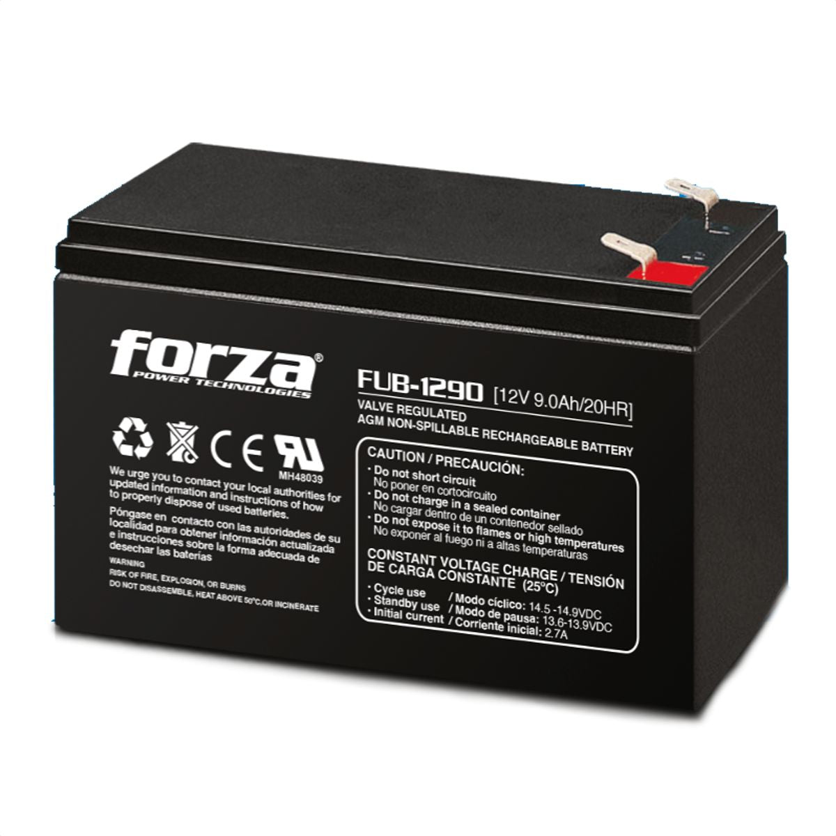 Batería Recargable 12V 9Ah Forza FUB-1290 AGM Sellada para UPS Alarmas y Sistemas de Seguridad