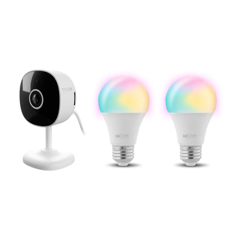 Combo Inteligente Nexxt Cámara 2k + 2 Bombillos Led NHK-K120, Blanco
