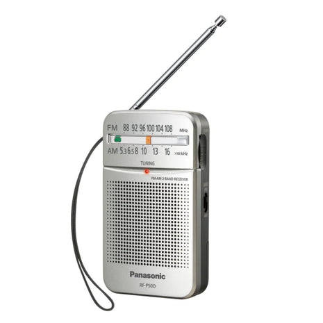 Radio Portátil de Bolsillo Panasonic RF-P50D AM/FM Sintonizador Digital AFC Indicador LED Altavoz - Plata
