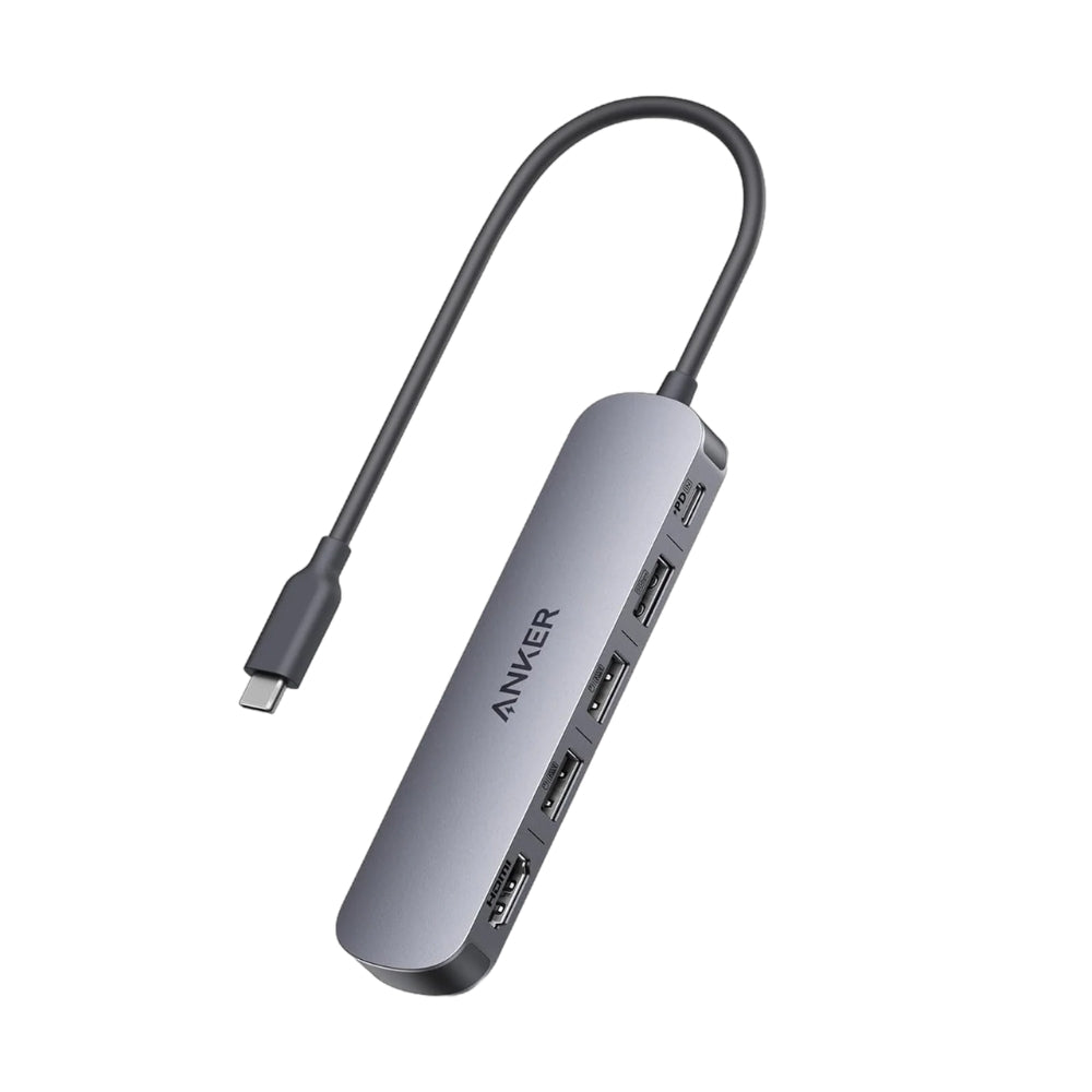 Hub USB-C Anker 5 en 1 con HDMI 4K, USB-A 3.0, 2 USB-A 2.0 y Power Delivery 90W Gris