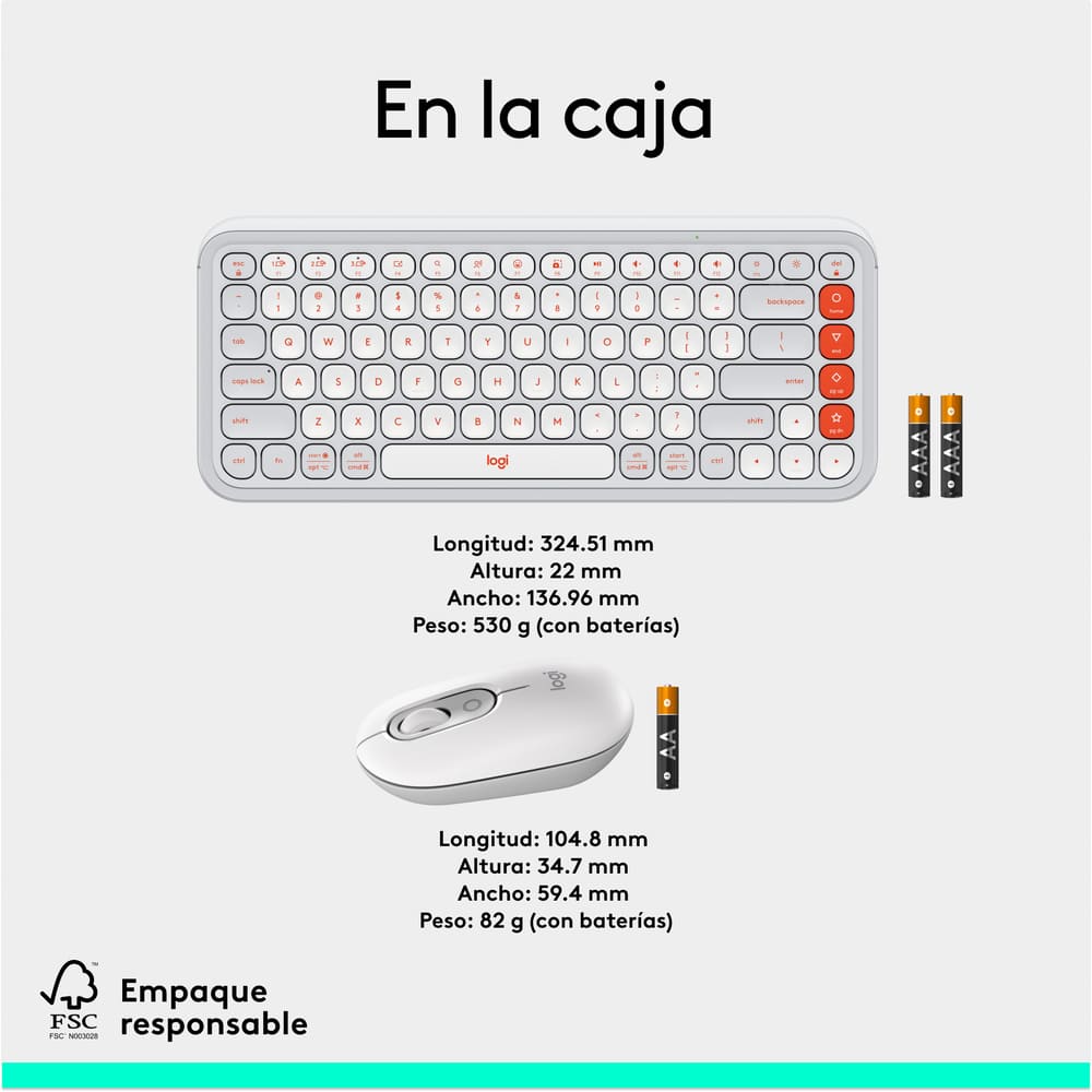 Combo Teclado Y Mouse Bluetooth, Logitech Pop Icon, Blanco