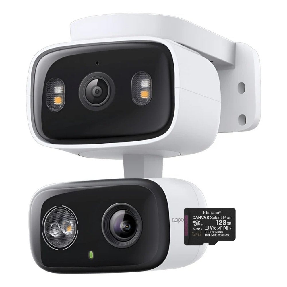 Cámara Seguridad WiFi TP-Link Tapo C246D Doble Lente 2K Exterior IP65 Visión Nocturna Color Alertas IA + Micro SD 128GB