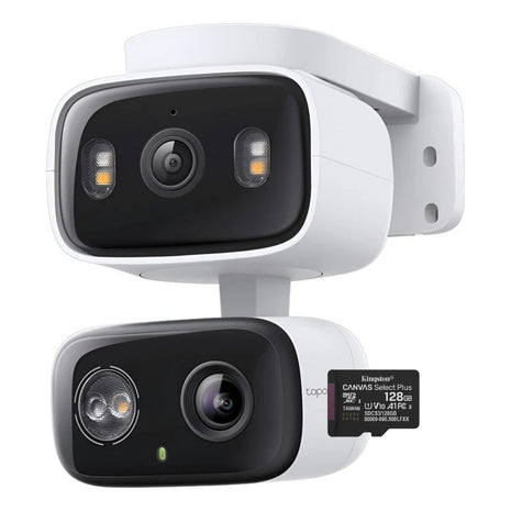 Cámara Seguridad WiFi TP-Link Tapo C246D Doble Lente 2K Exterior IP65 Visión Nocturna Color Alertas IA + Micro SD 128GB