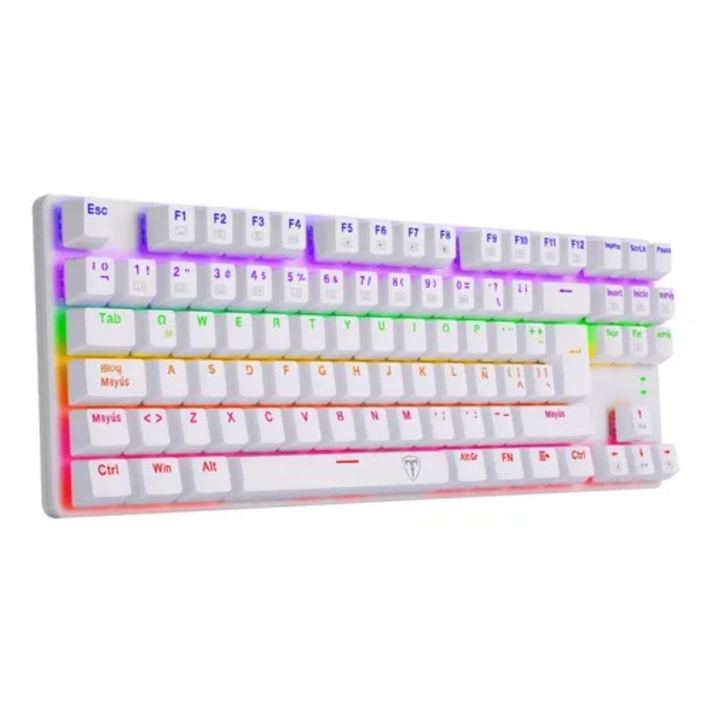 Teclado Gamer Mecanico T-dagger Bora Lite Rainbow con Switch Red, Blanco