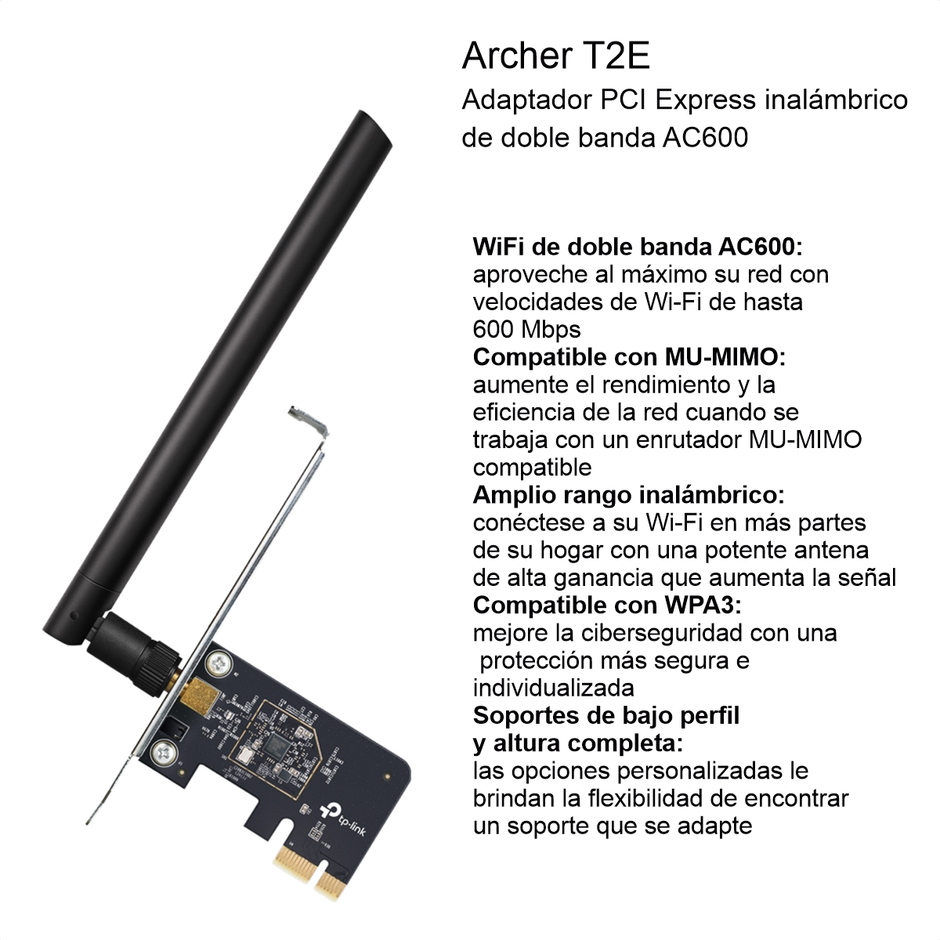 Tp-link, Tarjeta De Red Pci-e Wifi Dualband Ac600 Archer T2e