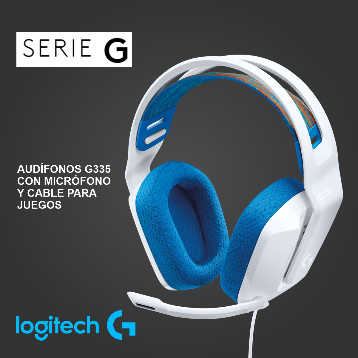 Diadema Gamer Alámbrica Logitech G335 Micrófono Flip to Mute Plug 3.5mm PC PS5 Xbox Switch - Blanco