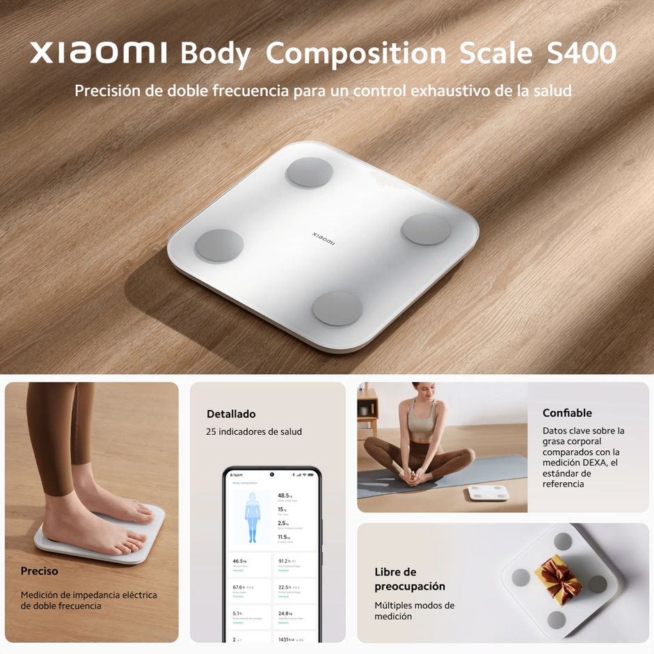Báscula Digital Inteligente Xiaomi Body Composition Scale S400 con 25 Indicadores de Salud