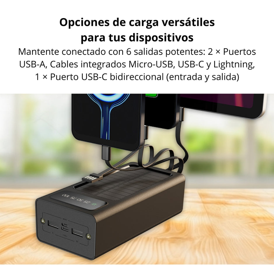 Power Bank 30.000 mAh con Panel Solar Xtech XPB-300 Multiples Puertos, Linterna