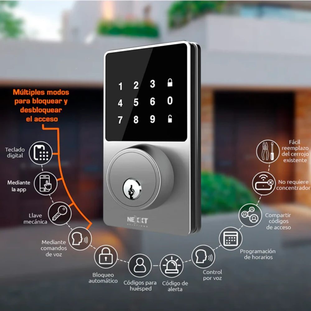 Cerradura Inteligente Nexxt NHS-D100 WiFi App Voz Alexa Google Assistant USB-C Bloqueo Automático