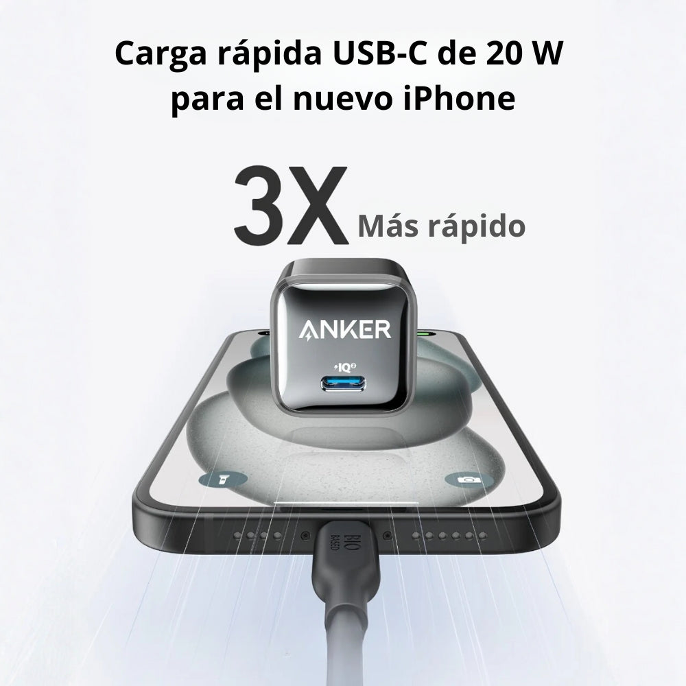 Cargador Anker Nano A2637 USB-C Power Delivery 20W Carga Rápida Compacto para iPhone y Android