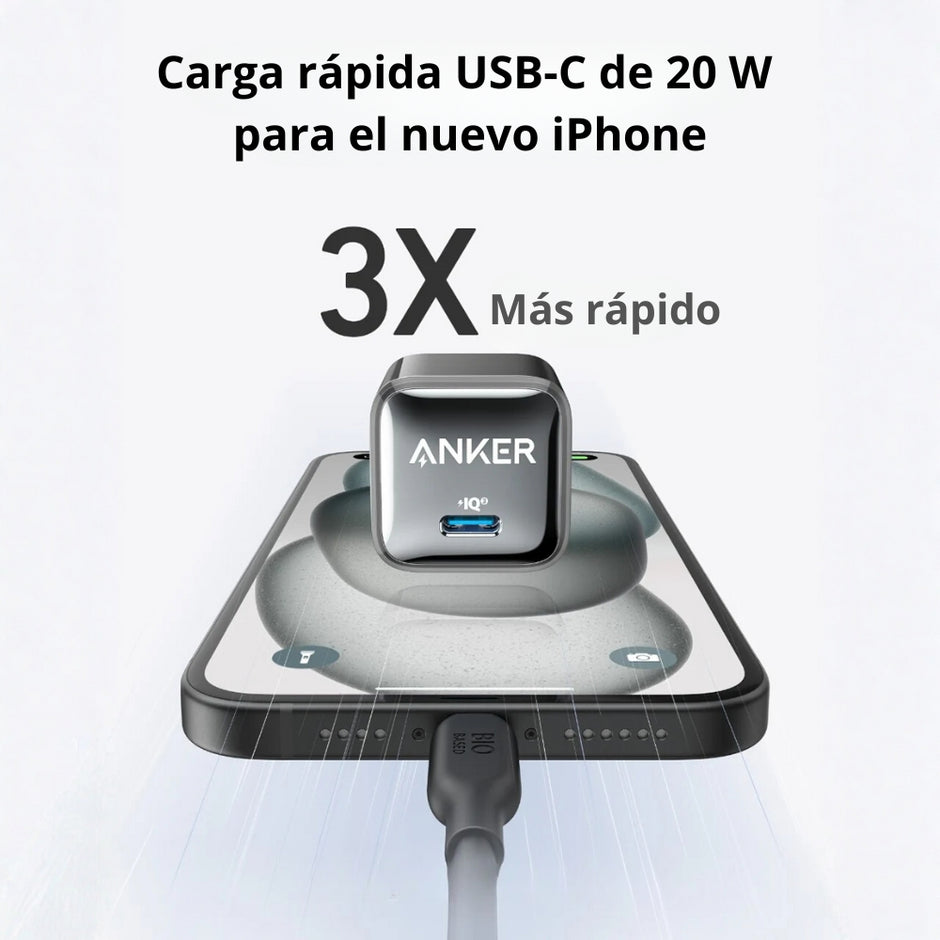 Cargador Anker Nano A2637 USB-C Power Delivery 20W Carga Rápida Compacto para iPhone y Android