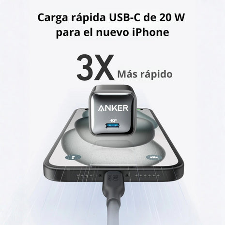 Cargador Anker Nano A2637 USB-C Power Delivery 20W Carga Rápida Compacto para iPhone y Android