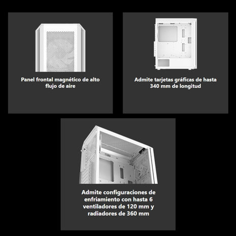 Gabinete Pc Gamer Adata XPG Valor Air Plus, Caja ATX Sin Fuente con 4 Coolers ARGB