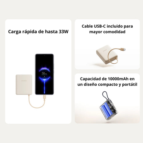 Power Bank Xiaomi 10000mAh 33W con Cable USB‑C Integrado Carga Rápida Diseño Compacto Azul