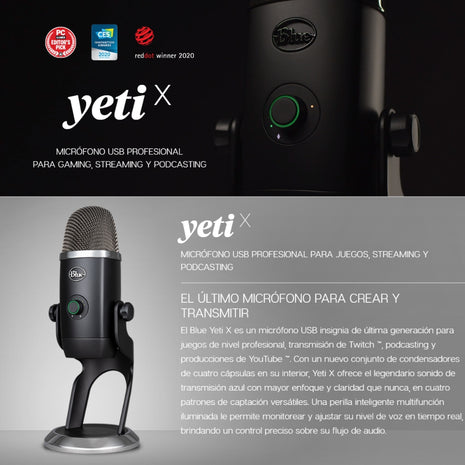 Micrófono Profesional USB Multipatrón Logitech Blue Yeti X Streaming/Gaming VO!CE 24-bit/48kHz - Negro