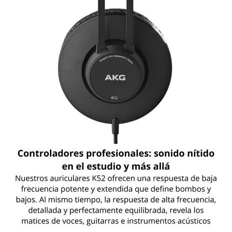 Audífonos de Estudio AKG K52 Profesionales Cerrados Monitoreo 40mm 18Hz-20kHz Cable 2.5m - Negro Mate