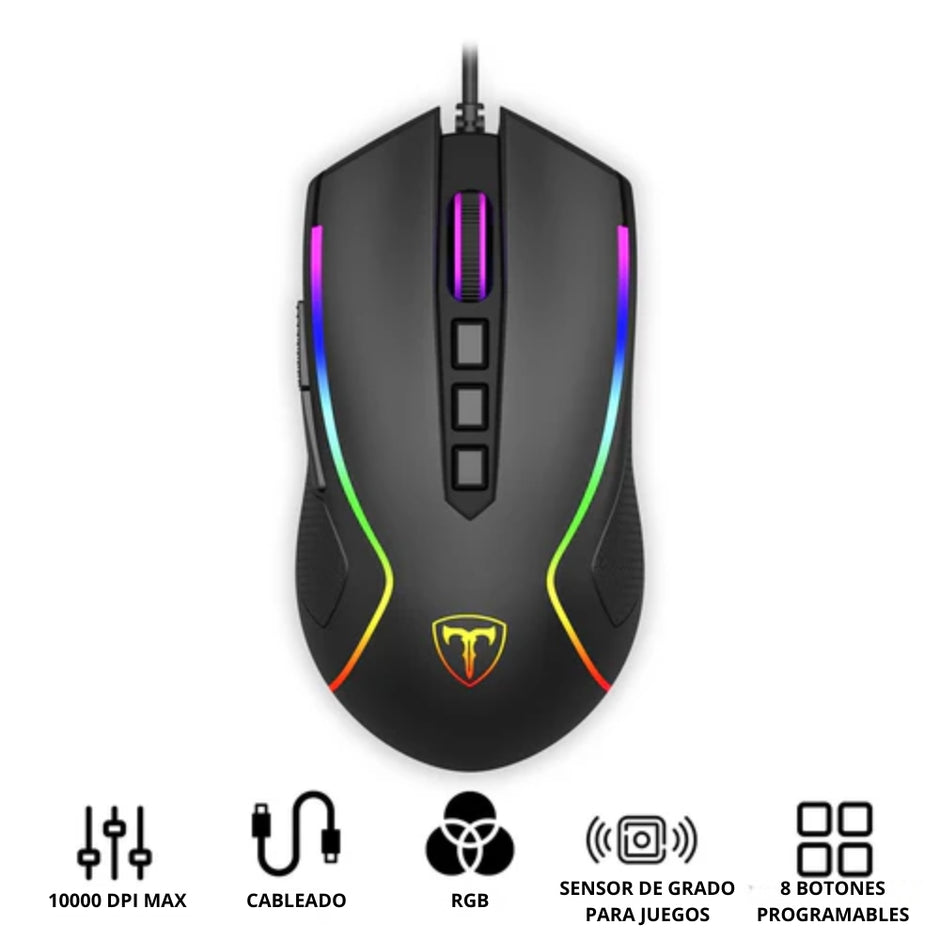 Combo Gamer T-Dagger Diadema Sona 7.1 Virtual RGB + Mouse Darkangel Lite 10000 DPI 8 Botones