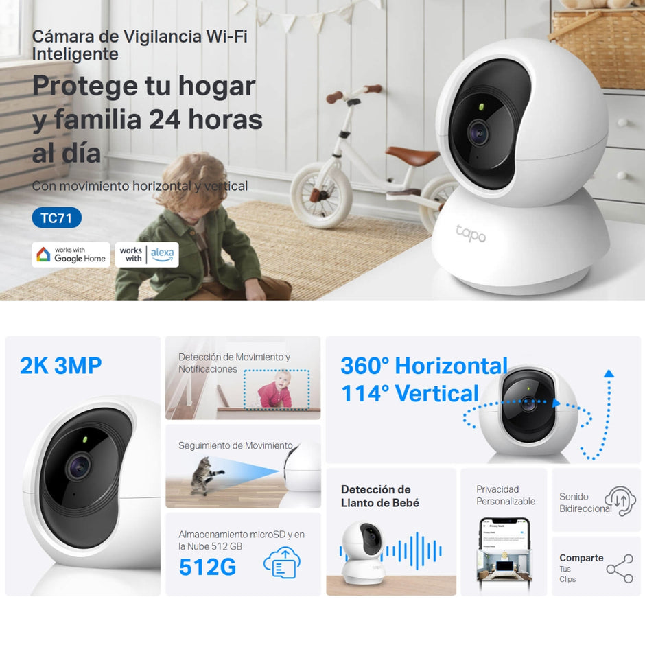 Cámara Ip Wifi Robótica Alarma 3mp Audio, Tp-link Tapo TC71