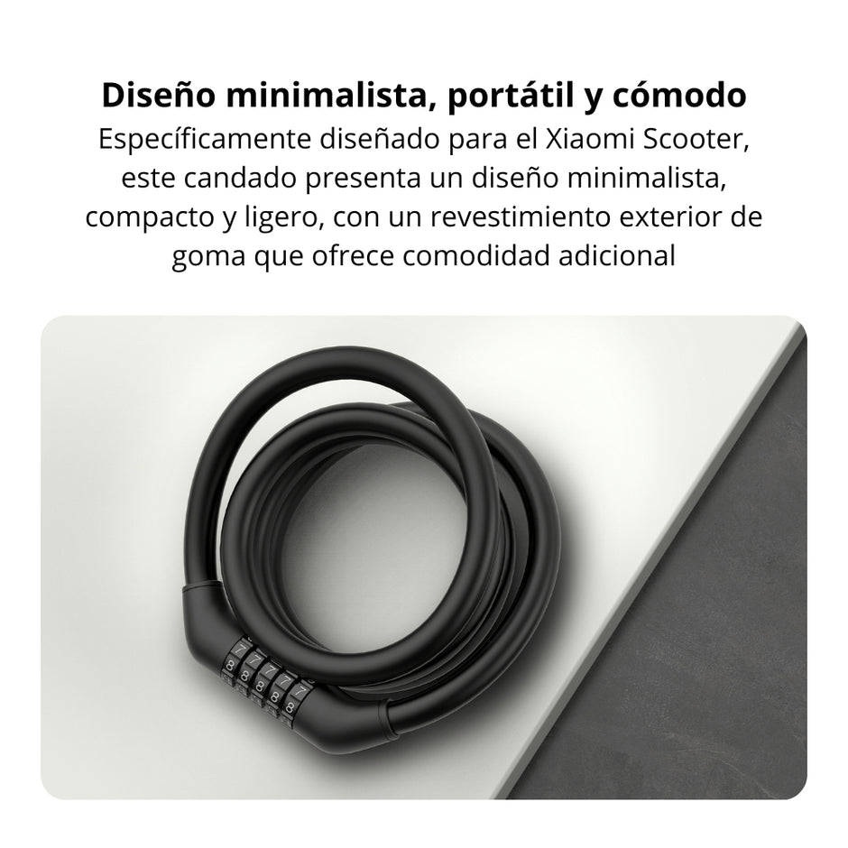 Guaya de Seguridad Xiaomi Electric Scooter Cable Lock Cable Acero 1200mm Código 5 Dígitos 1500N - Negro