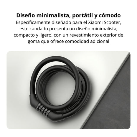 Guaya de Seguridad Xiaomi Electric Scooter Cable Lock Cable Acero 1200mm Código 5 Dígitos 1500N - Negro