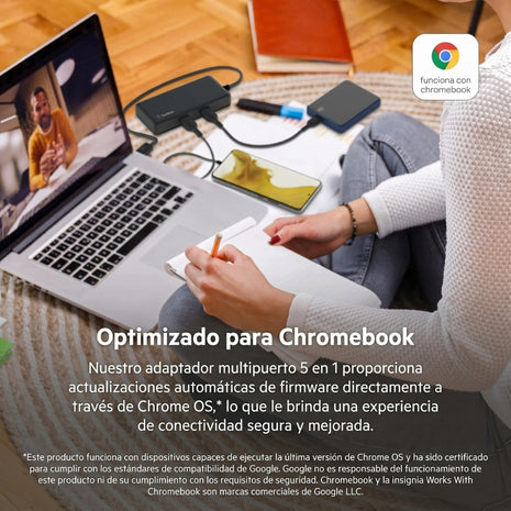 Adaptador Belkin INC008TTBK USB-C 5 en 1 con HDMI RJ45 2 USB-A y USB-C Hub Multiport para Laptop