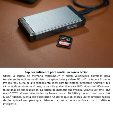 Memoria Micro SD 256GB SanDisk Extreme PRO 200MB/s A2 V30 U3 4K UHD GoPro Drone + Adaptador SD