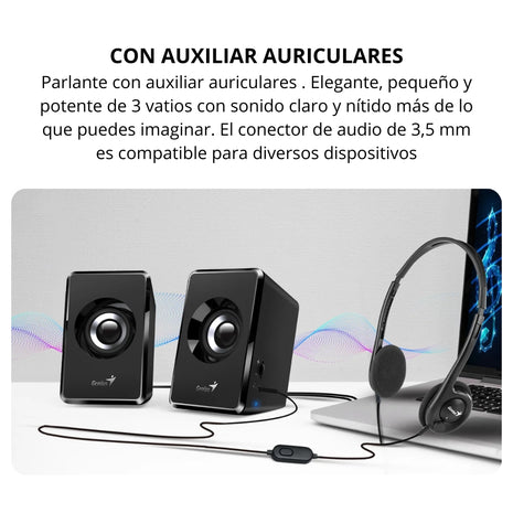 Parlantes USB Genius SP-U125 Sonido Estéreo 3W y Control de Volumen con Entrada 3.5mm - Negro/Azul
