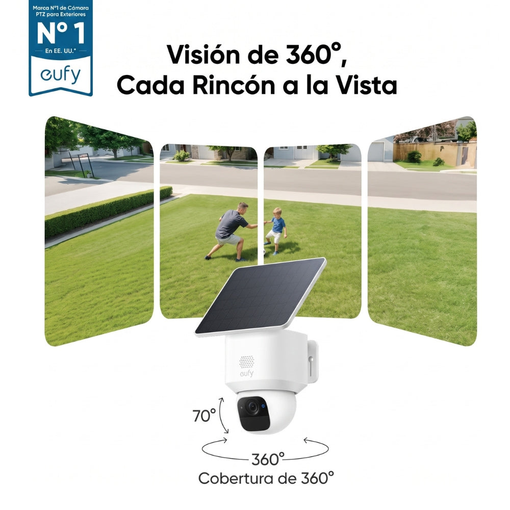 Cámara de Seguridad Wi‑Fi Panel Solar Eufy SoloCam E30 2K Seguimiento IA 360° Visión Nocturna IP65