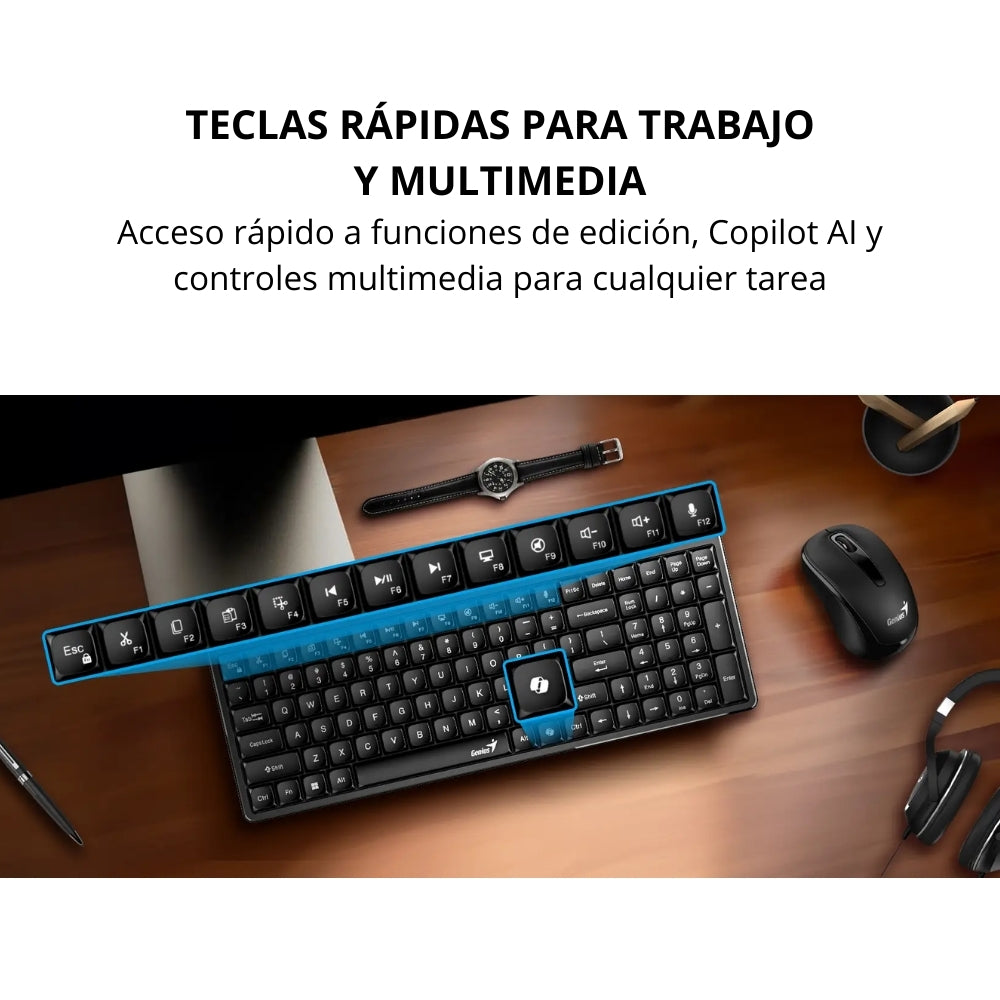 Combo Teclado y Mouse Inalámbrico Genius Luxemate Q8100 Negro con Diseño Slim y Conexión USB Negro