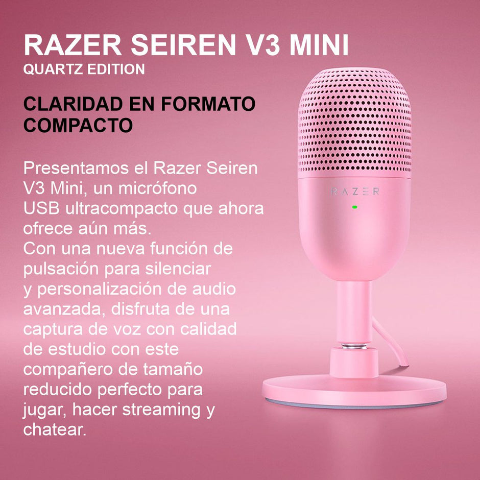 Micrófono Razer Seiren V3 Mini Condensador Supercardioide USB Ultra Compacto Rosa