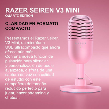 Micrófono Razer Seiren V3 Mini Condensador Supercardioide USB Ultra Compacto Rosa