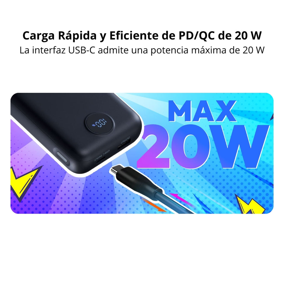 Power Bank Adata C100 Patalla Digital 10000mah 20W USB-C/USB-A y Carga Rápida QC/PD - Rosa