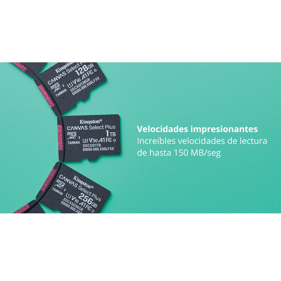 Memoria Micro SD Kingston 128GB Canvas Select Plus A1 C10 U1 V10 150MB/s con Adaptador SD - Original