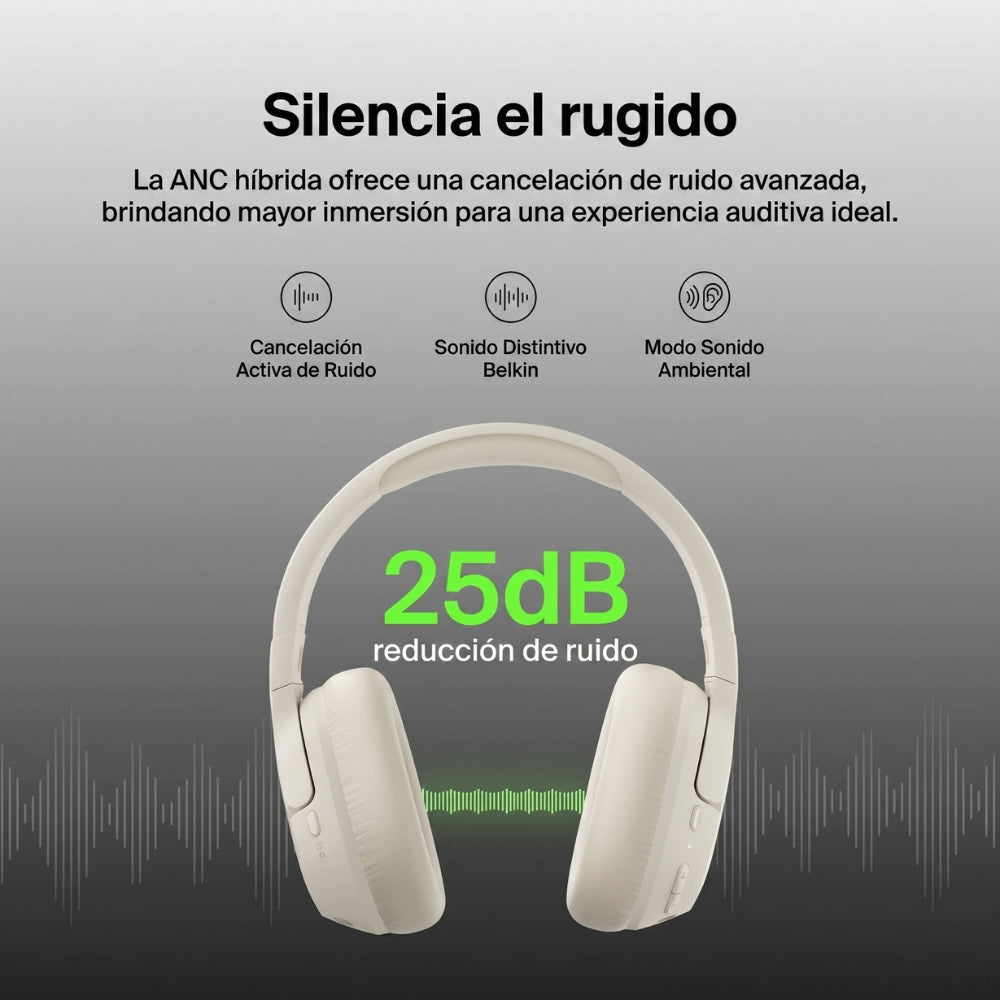 Diadema Inalámbrica Belkin AUD008fqSA con ANC Híbrido Bluetooth 5.4 y Autonomía de 60h Arena