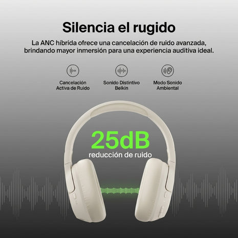 Diadema Inalámbrica Belkin AUD008fqSA con ANC Híbrido Bluetooth 5.4 y Autonomía de 60h Arena