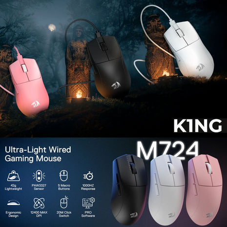 Mouse Redragon Ultra Light K1ng M724 1k Hz Blanco Cableado