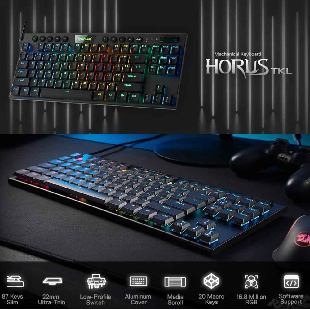 Teclado Gamer Mecanico Redragon Horus TKL Alambrico Bajo Perfil Switch Red - Negro