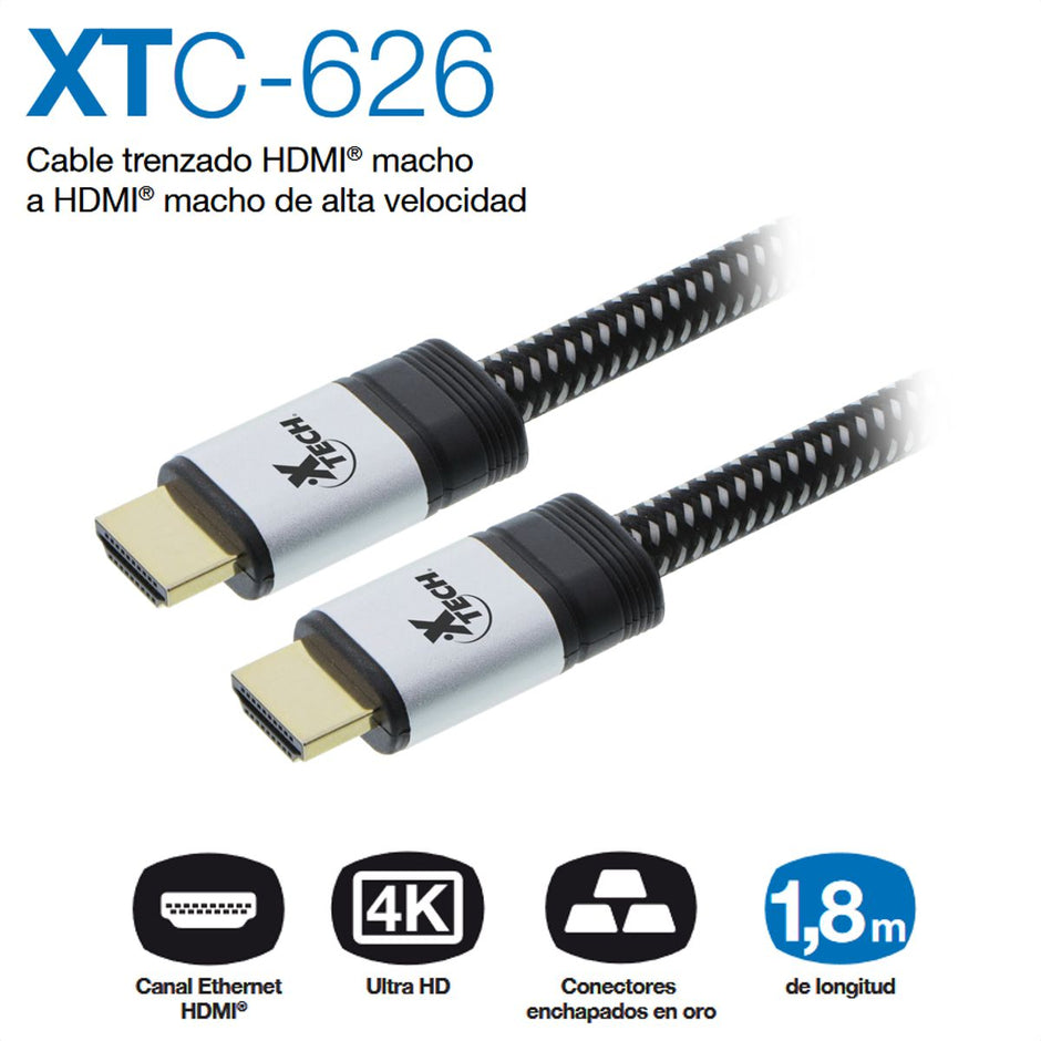 Cable trenzado HDMI® macho a HDMI® macho de alta velocidad XTC-626