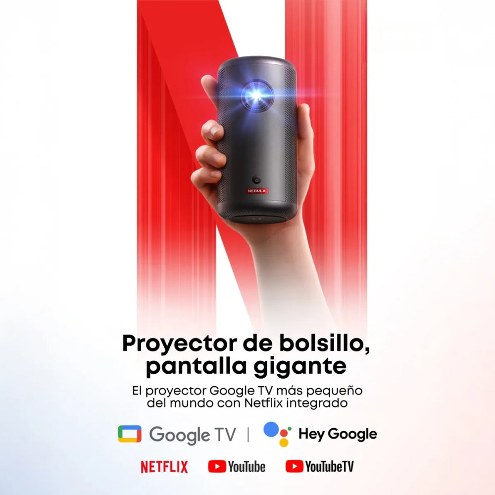 Proyector Portátil Nebula Capsule 3 Láser 1080p 200 Lumens ISO Hasta 120” Google TV Batería Dolby Digital