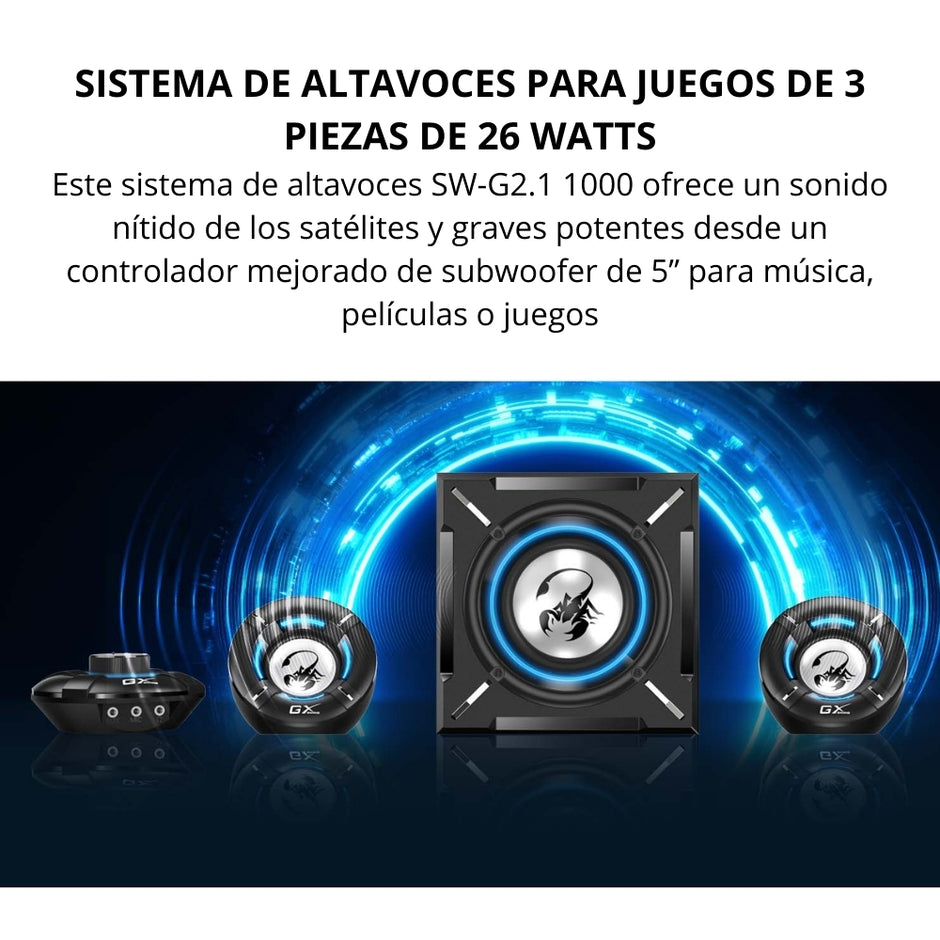 Sistema De Sonido Gamer Genius SW-G2.1 1000 26W Luz Led Azul - Negro
