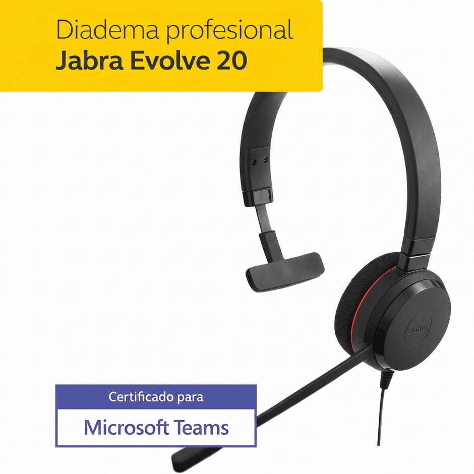 Audífonos Diadema Profesional Jabra Evolve 20 MS Estéreo USB-C/A Micrófono Control Volumen Call Center