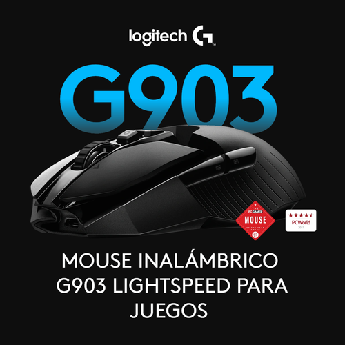 Mouse Gamer Inalámbrico LIGHTSPEED Logitech G903 Sensor HERO 25K Ambidiestro - Negro