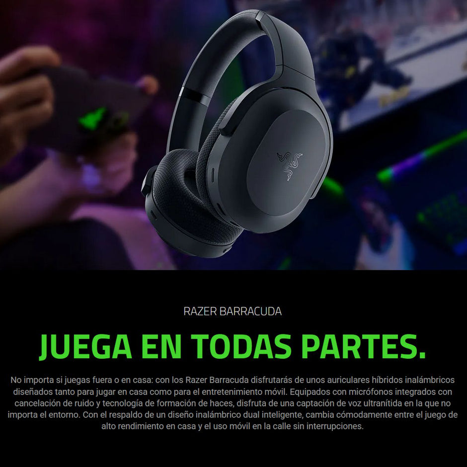 Razer Audífonos Barracuda Bluetooth, 2.4Ghz Tipo C, 3.5mm THX 50mm PC PS5 Switch Batería 40h