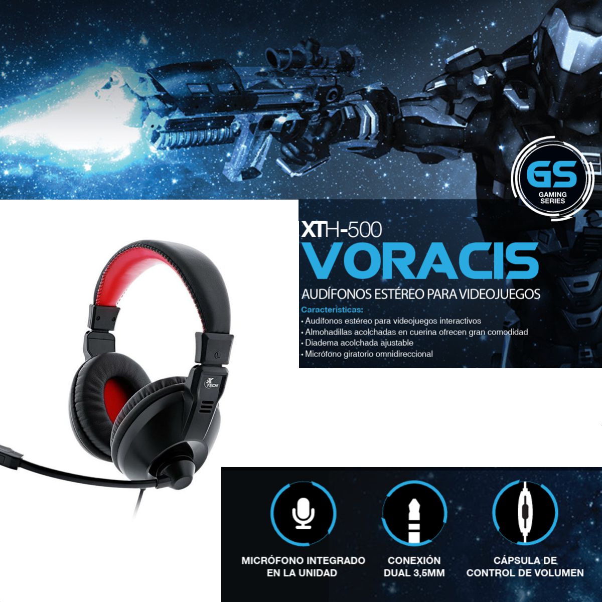 Xtech XTH-500 Audífonos Gamer Estéreo con Micrófono y Conexión Dual 3.5 mm