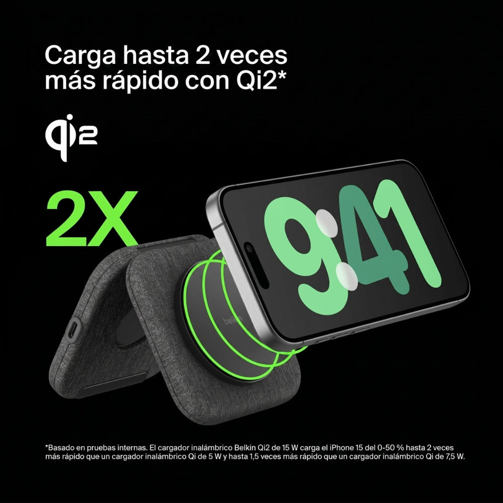 Cargador Inalámbrico Belkin 2 en 1 Magnetic Travel Pad Qi2 WIZ026ttBK 15W iPhone AirPods Carga Rápida