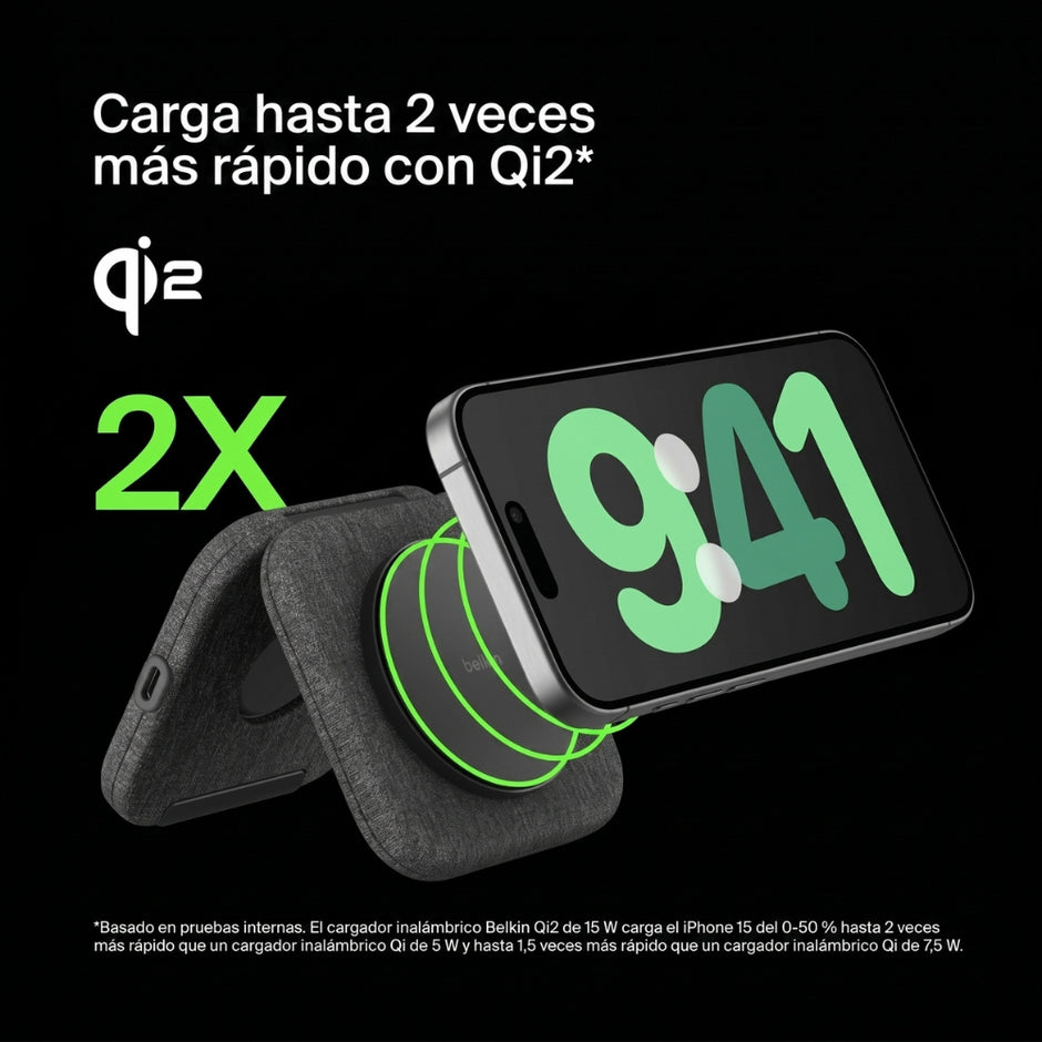 Cargador Inalámbrico Belkin 2 en 1 Magnetic Travel Pad Qi2 WIZ026ttBK 15W iPhone AirPods Carga Rápida