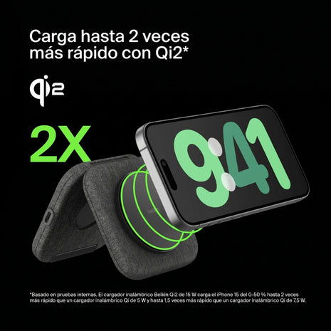 Cargador Inalámbrico Belkin 2 en 1 Magnetic Travel Pad Qi2 WIZ026ttBK 15W iPhone AirPods Carga Rápida