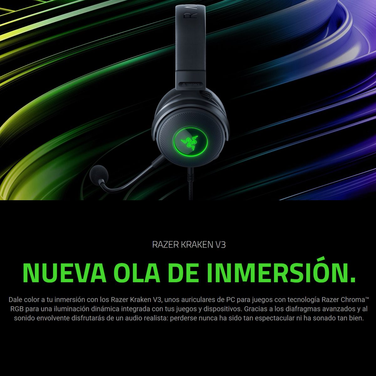 Razer Kraken V3 Audífonos Gamer RGB USB / THX Audio, Negro