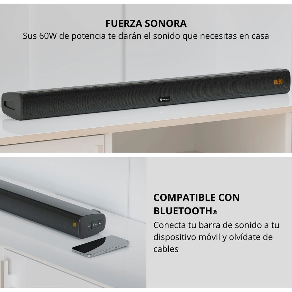 Barra de Sonido Klip Xtreme Tunebar 60W RMS Bluetooth USB HDMI ARC Óptico Digital RCA + Control Remoto