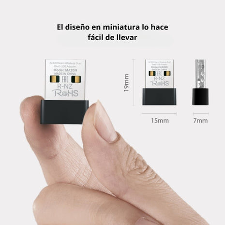 Adaptador Mercusys MA20N, USB Wi-Fi Dual Band AC650 Nano